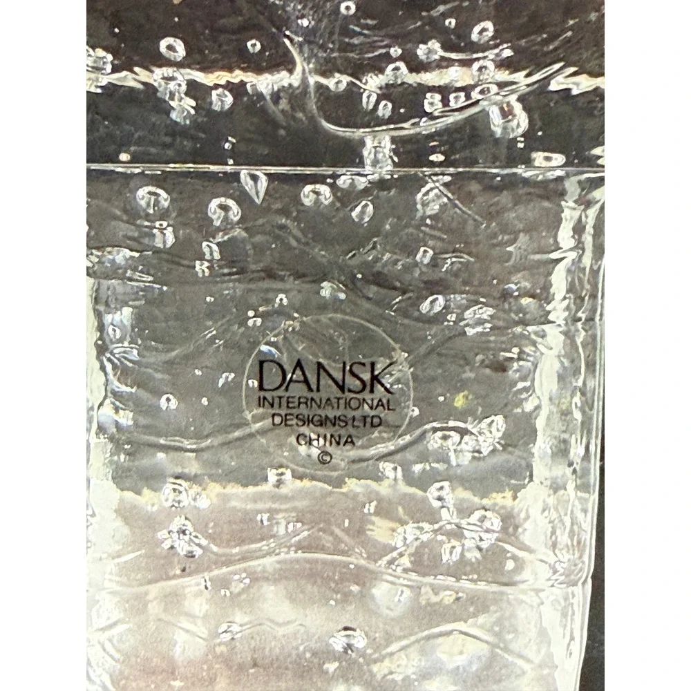 VTG Dansk Blocky Art Glass Candle Holder Bullicante Controlled Bubbles 5.5in